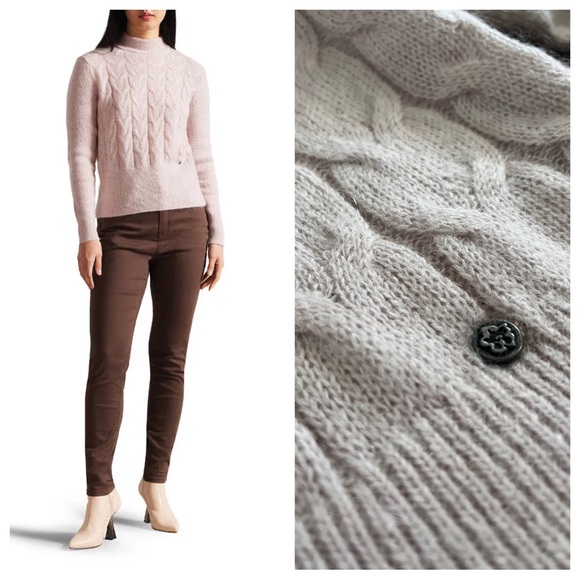 Ted Baker Veolaa Cable Knit Wool Mohair Blend Sweater lilac purple pink Size M 3 - Picture 1 of 10